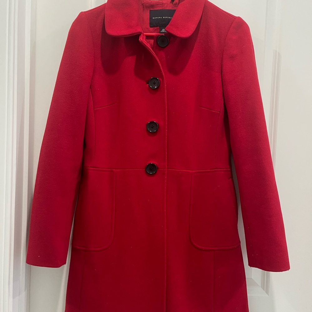 Banana Republic Vibrant Red 3/4 Length Wool Coat - Size XS